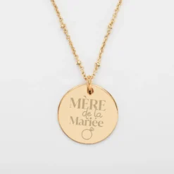 Hot HappyBulle Pendentif Famille des mariés personnalisé médaille gravée plaqué or 19 mm Plaqué or 18k