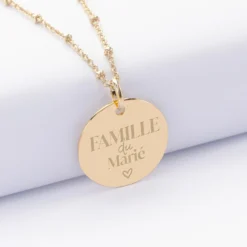 Hot HappyBulle Pendentif Famille des mariés personnalisé médaille gravée plaqué or 19 mm Plaqué or 18k