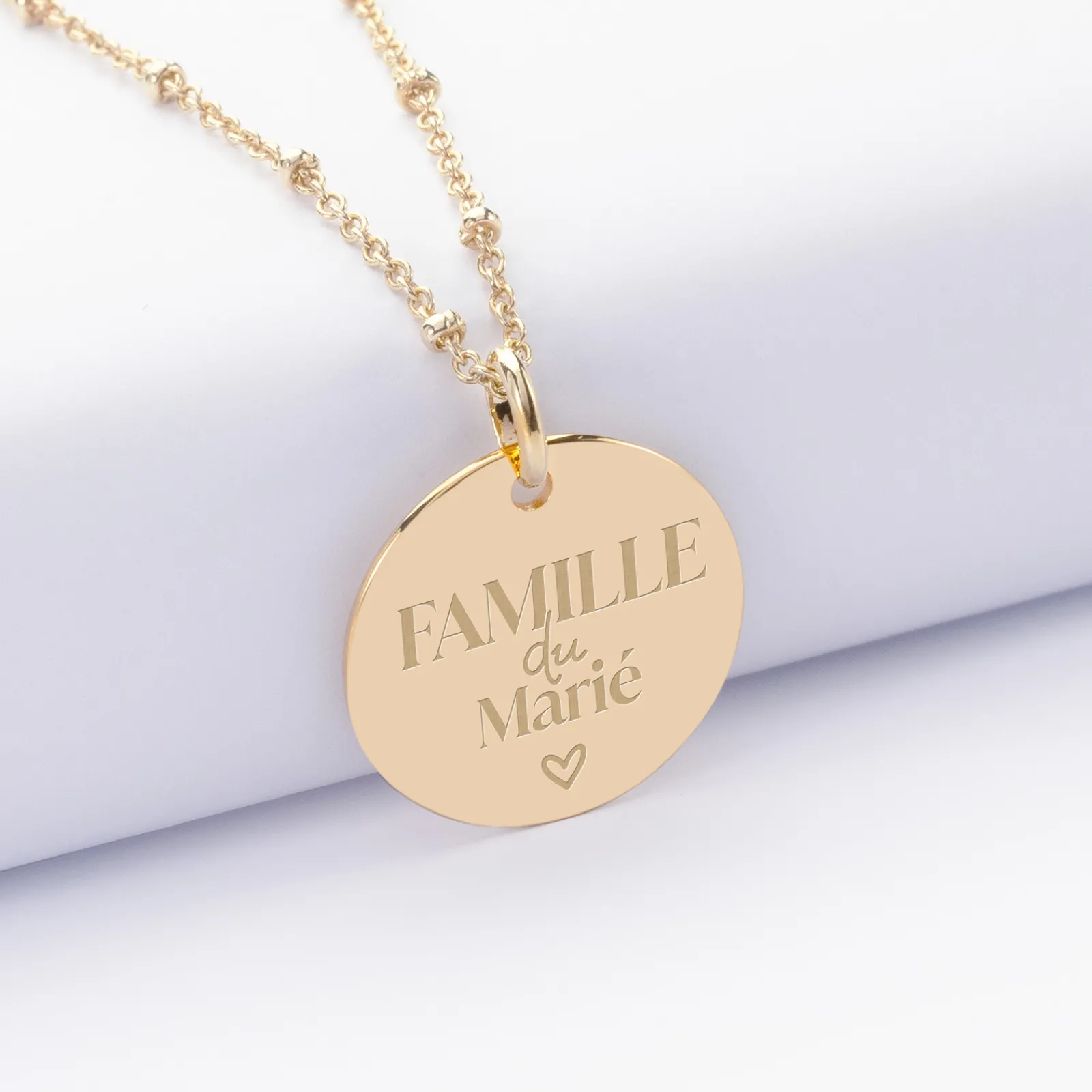 Hot HappyBulle Pendentif Famille des mariés personnalisé médaille gravée plaqué or 19 mm Plaqué or 18k