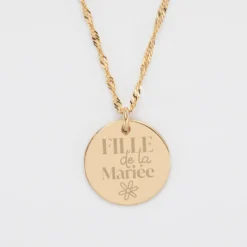 Hot HappyBulle Pendentif Famille des mariés personnalisé médaille gravée plaqué or 19 mm Plaqué or 18k