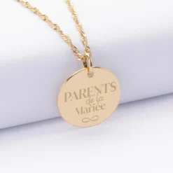 Hot HappyBulle Pendentif Famille des mariés personnalisé médaille gravée plaqué or 19 mm Plaqué or 18k