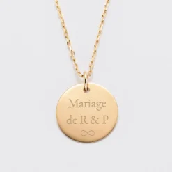 Hot HappyBulle Pendentif Famille des mariés personnalisé médaille gravée plaqué or 19 mm Plaqué or 18k