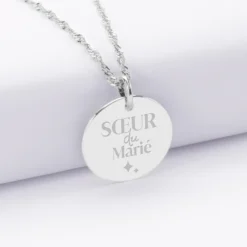 Outlet HappyBulle Pendentif Famille des mariés personnalisé médaille gravée argent 19 mm Argent rhodié 925