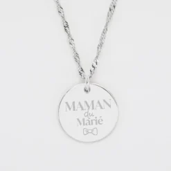 Outlet HappyBulle Pendentif Famille des mariés personnalisé médaille gravée argent 19 mm Argent rhodié 925