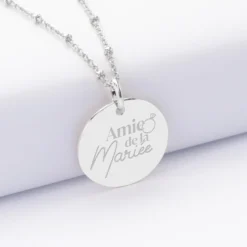 Outlet HappyBulle Pendentif Famille des mariés personnalisé médaille gravée argent 19 mm Argent rhodié 925