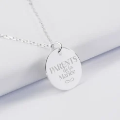 Outlet HappyBulle Pendentif Famille des mariés personnalisé médaille gravée argent 19 mm Argent rhodié 925