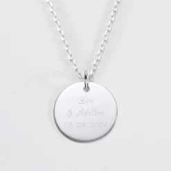 Outlet HappyBulle Pendentif Famille des mariés personnalisé médaille gravée argent 19 mm Argent rhodié 925