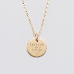 New HappyBulle Pendentif Famille des mariés personnalisé médaille gravée plaqué or 15 mm Plaqué or 18k
