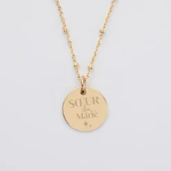 New HappyBulle Pendentif Famille des mariés personnalisé médaille gravée plaqué or 15 mm Plaqué or 18k