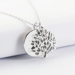 Sale HappyBulle Pendentif famille personnalisé arbre de vie et médaille gravée argent 19 mm Argent rhodié 925