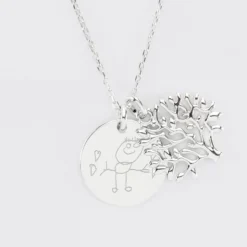 Sale HappyBulle Pendentif famille personnalisé arbre de vie et médaille gravée argent 19 mm Argent rhodié 925