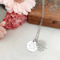 Sale HappyBulle Pendentif famille personnalisé arbre de vie et médaille gravée argent 19 mm Argent rhodié 925