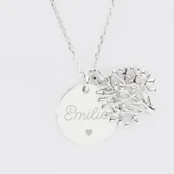 Sale HappyBulle Pendentif famille personnalisé arbre de vie et médaille gravée argent 19 mm Argent rhodié 925
