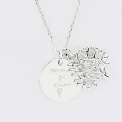 Sale HappyBulle Pendentif famille personnalisé arbre de vie et médaille gravée argent 19 mm Argent rhodié 925