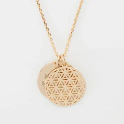 Online HappyBulle Pendentif famille personnalisé fleur de vie et médaille gravée plaqué or 19 mm