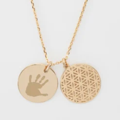 Online HappyBulle Pendentif famille personnalisé fleur de vie et médaille gravée plaqué or 19 mm