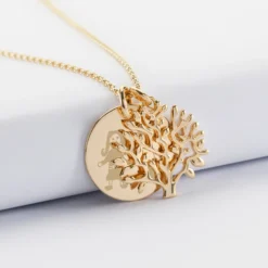 Outlet HappyBulle Pendentif famille personnalisé arbre de vie et médaille gravée plaqué or 19 mm Plaqué or 18k