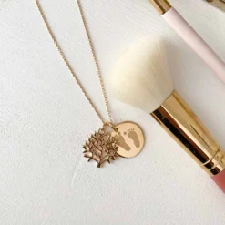 Outlet HappyBulle Pendentif famille personnalisé arbre de vie et médaille gravée plaqué or 19 mm Plaqué or 18k