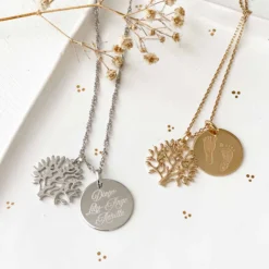 Outlet HappyBulle Pendentif famille personnalisé arbre de vie et médaille gravée plaqué or 19 mm Plaqué or 18k