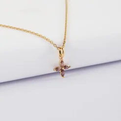 Sale HappyBulle Pendentif fleur pétales zircons plaqué or 10 mm