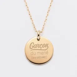 Best HappyBulle Pendentif homme Famille des mariés personnalisé médaille bombée gravée plaqué or 20 mm
