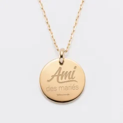 Best HappyBulle Pendentif homme Famille des mariés personnalisé médaille bombée gravée plaqué or 20 mm