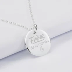Clearance HappyBulle Pendentif homme Famille des mariés personnalisé médaille bombée gravée argent 20 mm