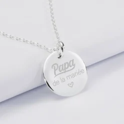 Clearance HappyBulle Pendentif homme Famille des mariés personnalisé médaille bombée gravée argent 20 mm