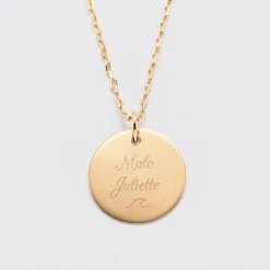 Sale HappyBulle Pendentif homme personnalisé médaille gravée plaqué or 19 mm Plaqué or 18k
