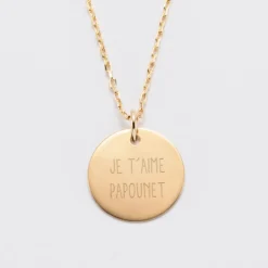 Sale HappyBulle Pendentif homme personnalisé médaille gravée plaqué or 19 mm Plaqué or 18k