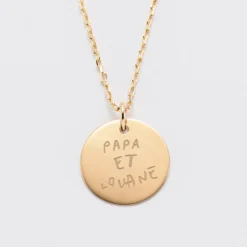 Sale HappyBulle Pendentif homme personnalisé médaille gravée plaqué or 19 mm Plaqué or 18k