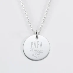 Hot HappyBulle Pendentif homme personnalisé médaille gravée argent 19 mm Argent rhodié 925