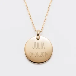 Outlet HappyBulle Pendentif homme personnalisé médaille bombée gravée plaqué or 20 mm Plaqué or 18k