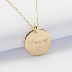 Outlet HappyBulle Pendentif homme personnalisé médaille bombée gravée plaqué or 20 mm Plaqué or 18k