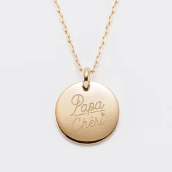 Outlet HappyBulle Pendentif homme personnalisé médaille bombée gravée plaqué or 20 mm Plaqué or 18k