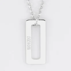 Sale HappyBulle Pendentif homme personnalisé médaille gravée acier rectangle évidé 32x14 mm