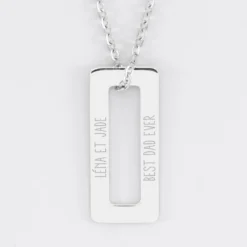 Sale HappyBulle Pendentif homme personnalisé médaille gravée acier rectangle évidé 32x14 mm
