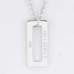 Sale HappyBulle Pendentif homme personnalisé médaille gravée acier rectangle évidé 32x14 mm