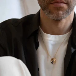 Online HappyBulle Pendentif homme personnalisé médaille gravée plaqué or cible soleil 20mm Plaqué or 18k