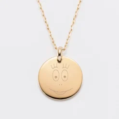 Hot HappyBulle Pendentif homme personnalisé médaille bombée gravée plaqué or 20 mm - x Barbapapa