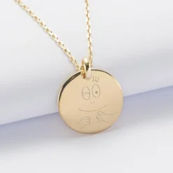 Hot HappyBulle Pendentif homme personnalisé médaille bombée gravée plaqué or 20 mm - x Barbapapa