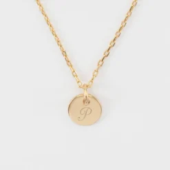 Online HappyBulle Pendentif initiale personnalisé médaille martelée gravée plaqué or 10 mm Plaqué or 18k