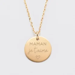 Best HappyBulle Pendentif Maman personnalisé médaille gravée plaqué or 19 mm Plaqué or 18k