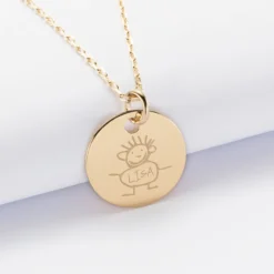 Best HappyBulle Pendentif Maman personnalisé médaille gravée plaqué or 19 mm Plaqué or 18k