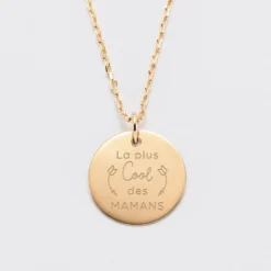Best HappyBulle Pendentif Maman personnalisé médaille gravée plaqué or 19 mm Plaqué or 18k