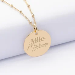 Clearance HappyBulle Pendentif Mariée personnalisé médaille gravée plaqué or 19 mm Plaqué or 18k