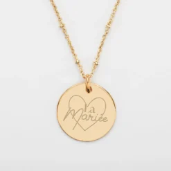 Clearance HappyBulle Pendentif Mariée personnalisé médaille gravée plaqué or 19 mm Plaqué or 18k