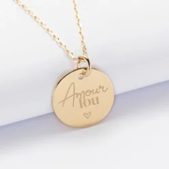 Clearance HappyBulle Pendentif Mariée personnalisé médaille gravée plaqué or 19 mm Plaqué or 18k