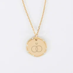 Sale HappyBulle Pendentif Mariée personnalisé médaille contour scintillant gravée plaqué or 16 mm Plaqué or 18k