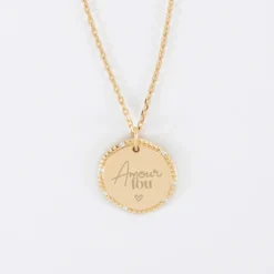 Sale HappyBulle Pendentif Mariée personnalisé médaille contour scintillant gravée plaqué or 16 mm Plaqué or 18k